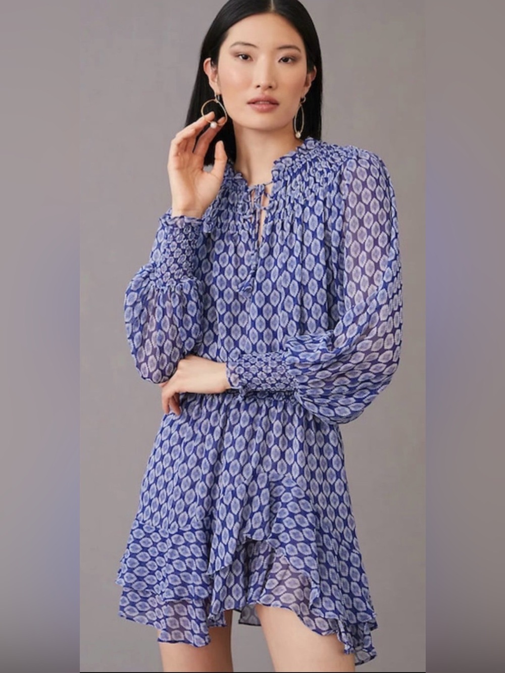 MISA Los Angeles Almaha Mini Dress Size XS Majorelle Lapis Tile Print Boho